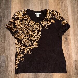 Nygard Collection‎ Baroque Sweater Top Metallic 1990s Petite Medium